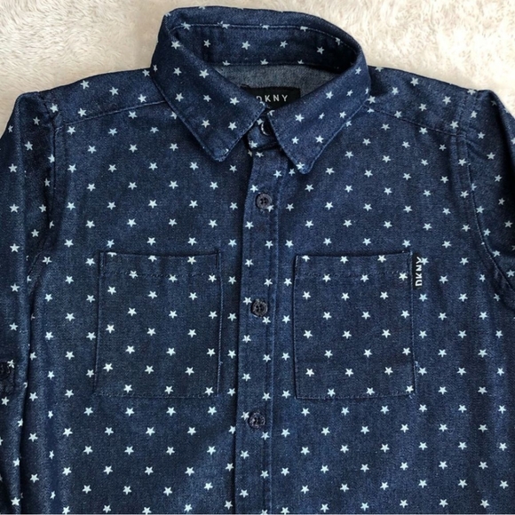 EUC DKNY star print dark denim long sleeve button up shirt (kids: unisex) - Picture 8 of 10
